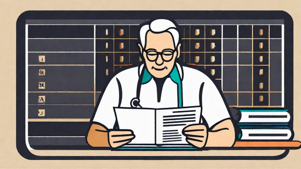 illustration of a doctor looking a form for retro authorization of a process