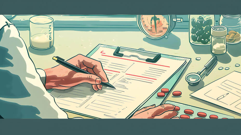 illustration of a doctor filling a form for retro authorization of a process